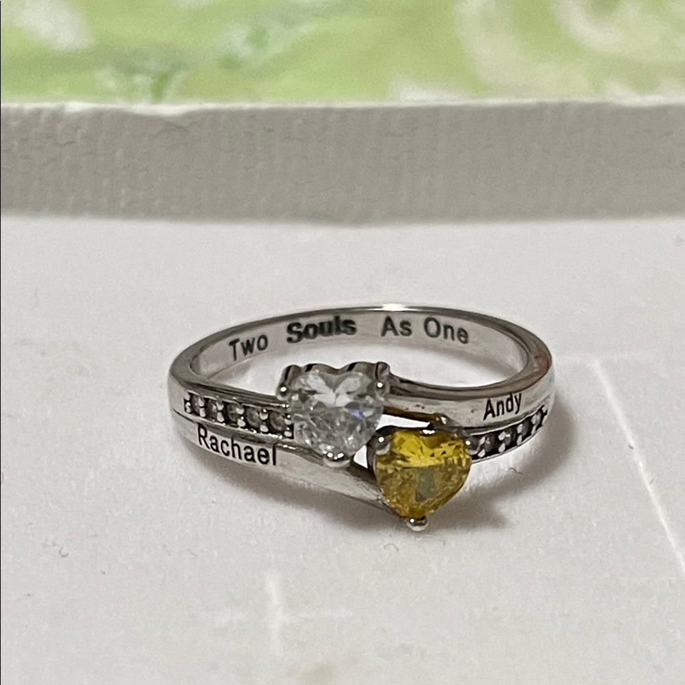 Two Souls Silver and Yellow Heart Ring